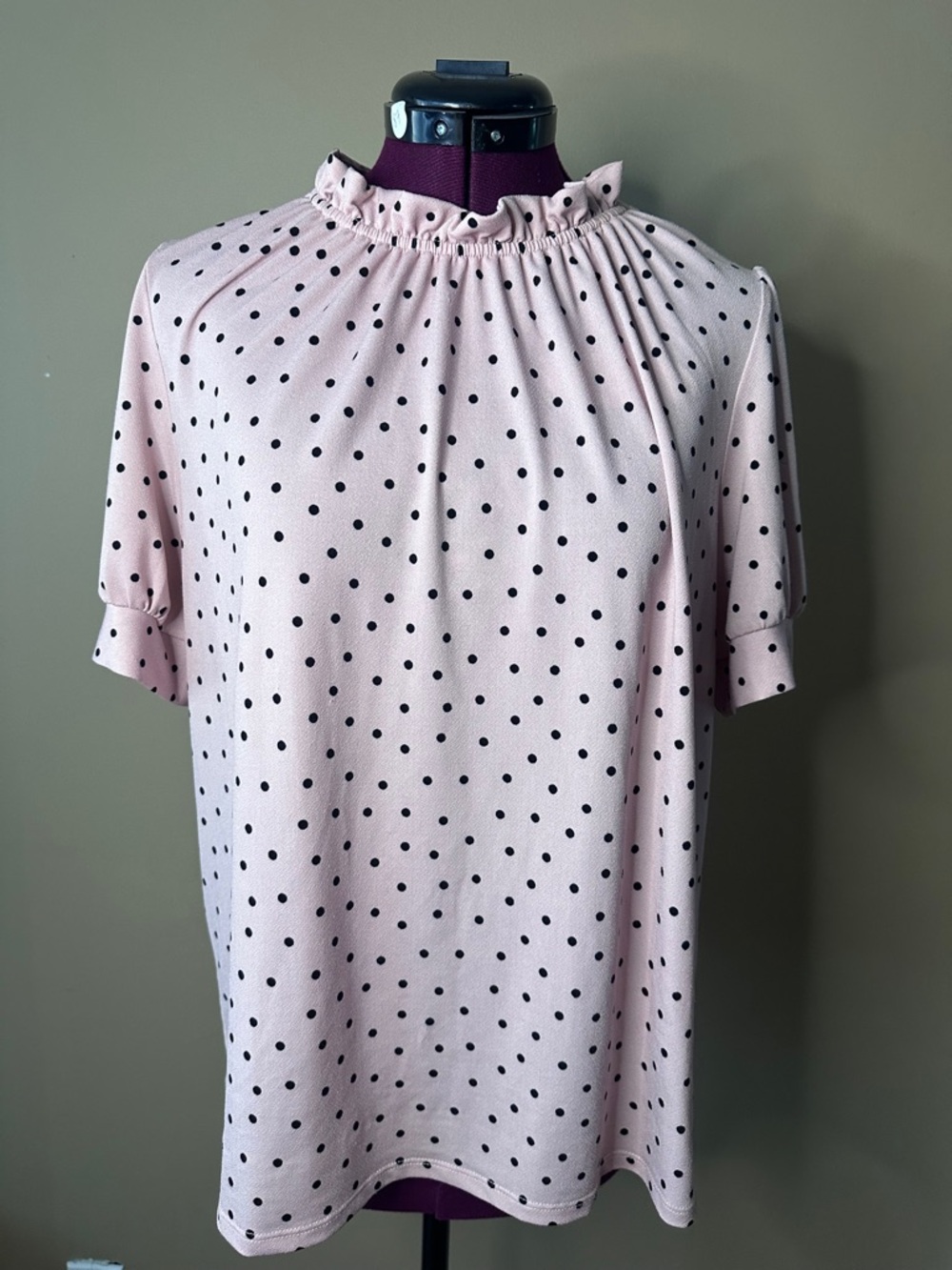 Adrianna Papell Ruffled High Neck Polka Dot Blouse, Flowy, Corporate Girl